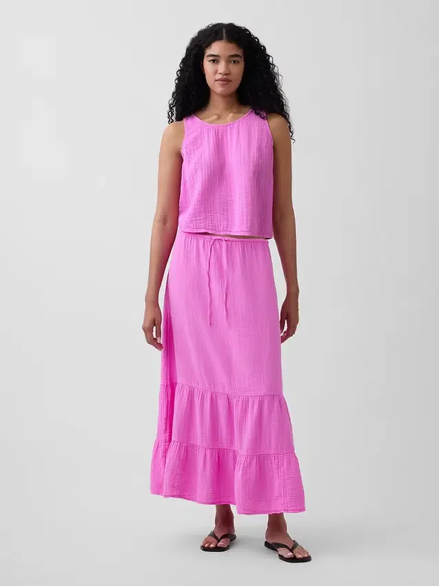 Cotton Gauze Tiered Easy Maxi Skirt