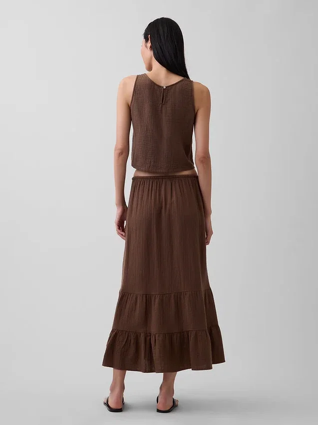Cotton Gauze Tiered Easy Maxi Skirt
