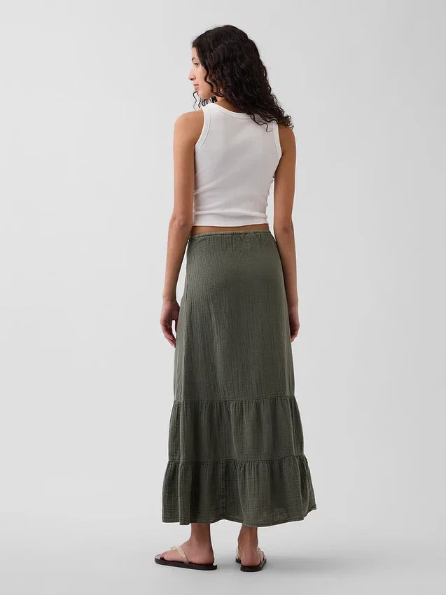Cotton Gauze Tiered Easy Maxi Skirt