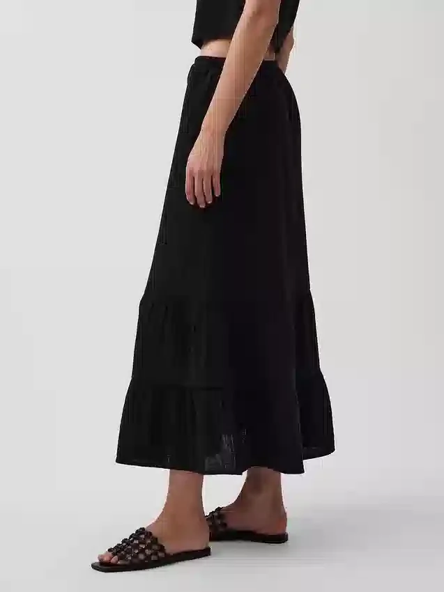 Cotton Gauze Tiered Easy Maxi Skirt