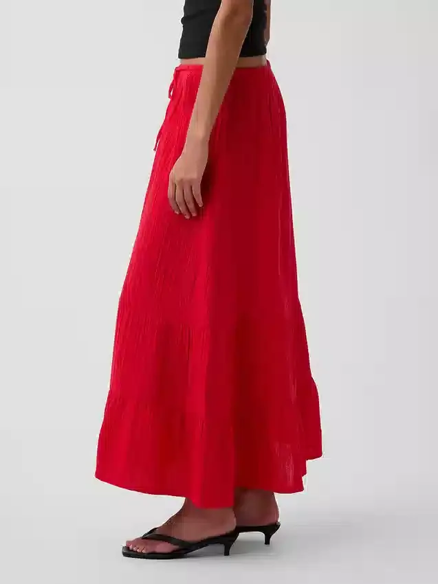 Cotton Gauze Tiered Easy Maxi Skirt