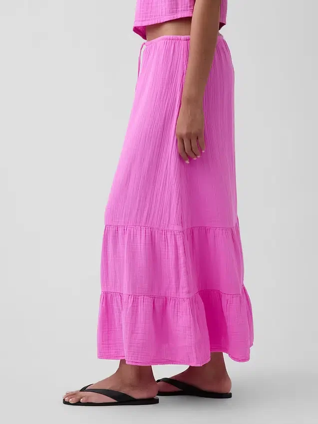 Cotton Gauze Tiered Easy Maxi Skirt
