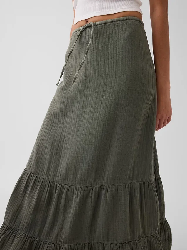Cotton Gauze Tiered Easy Maxi Skirt