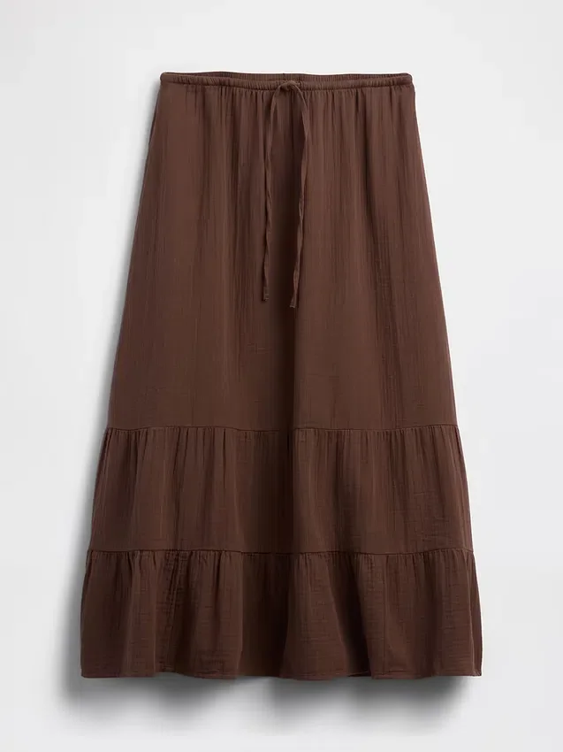 Cotton Gauze Tiered Easy Maxi Skirt