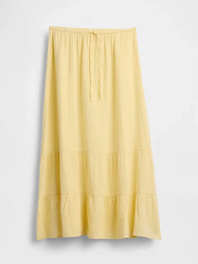 Cotton Gauze Tiered Easy Maxi Skirt