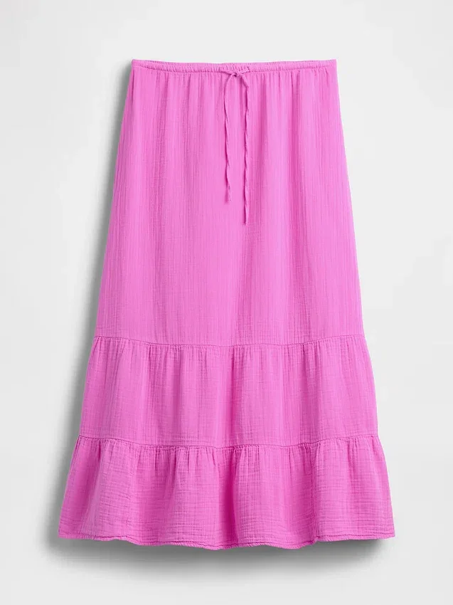 Cotton Gauze Tiered Easy Maxi Skirt