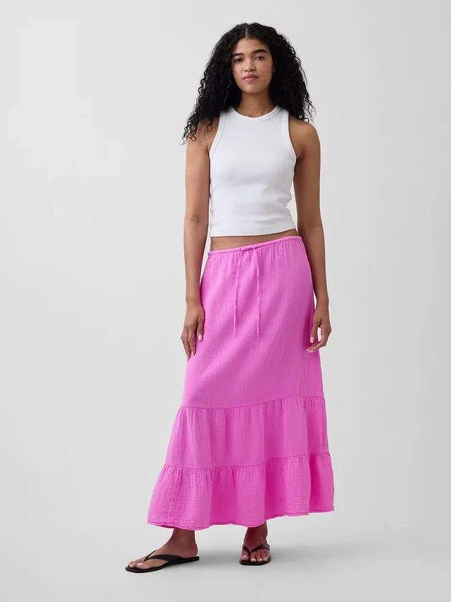 Cotton Gauze Tiered Easy Maxi Skirt