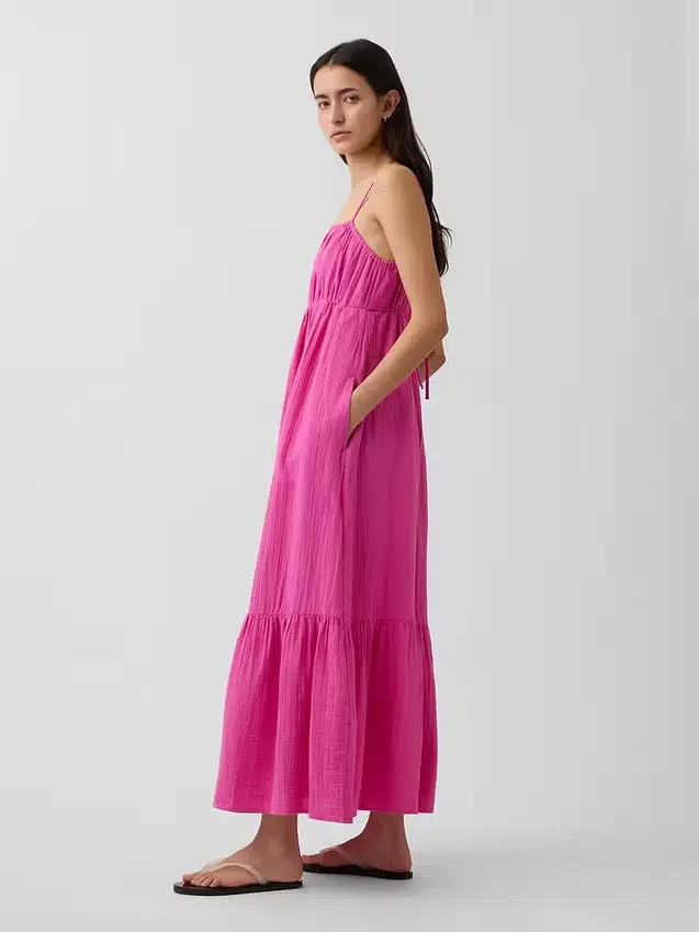 Cotton Gauze Tiered Empire Waist Dress