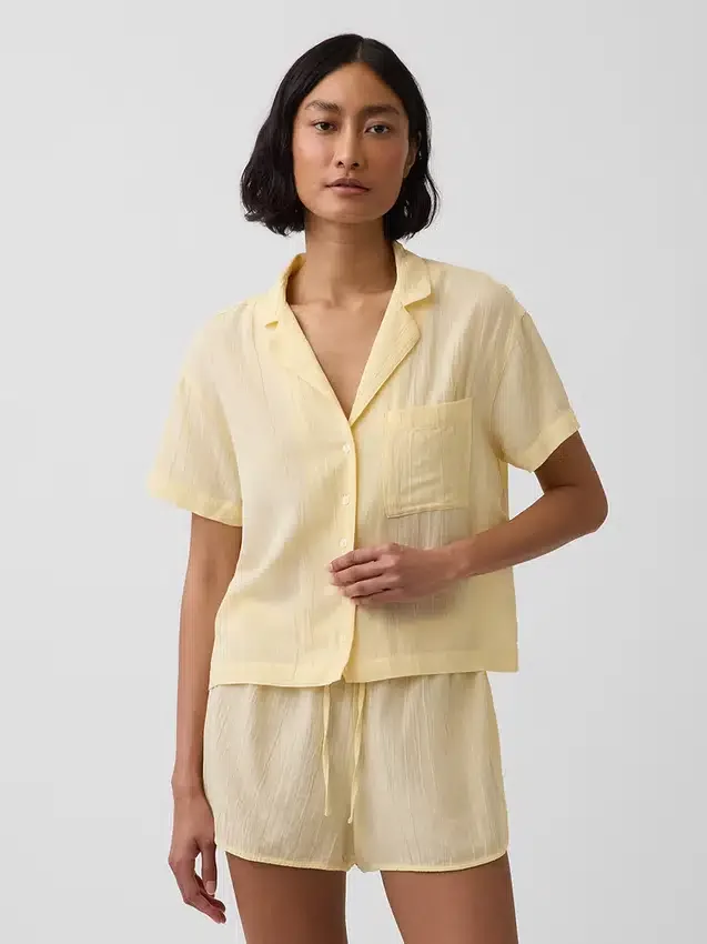 Crinkle Gauze Oversized Pj Shirt