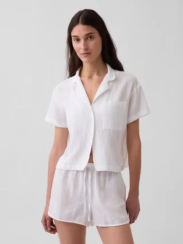 Crinkle Gauze Oversized Pj Shirt