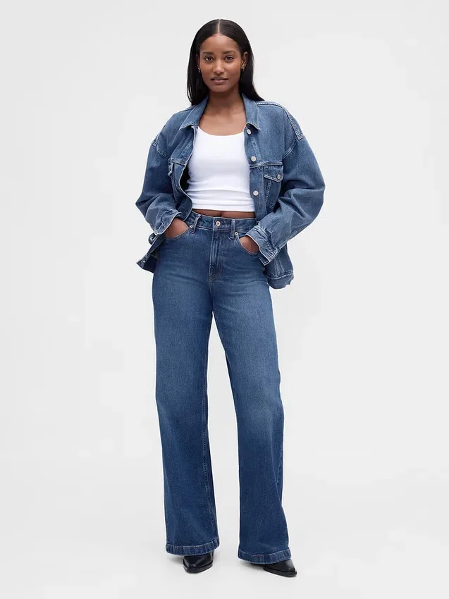 Curvy High Rise Stride Wide-Leg Jeans