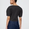 Denim Barrel-Sleeve Crop Shirt
