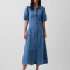 Denim Barrel-Sleeve Midi Shirtdress