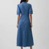 Denim Barrel-Sleeve Midi Shirtdress