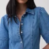 Denim Barrel-Sleeve Midi Shirtdress