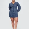 Denim Barrel-Sleeve Mini Dress