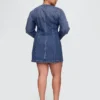 Denim Barrel-Sleeve Mini Dress