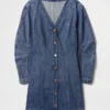 Denim Barrel-Sleeve Mini Dress