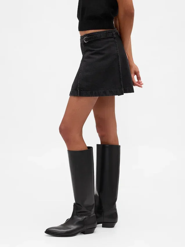 Denim Belted Mini Skirt