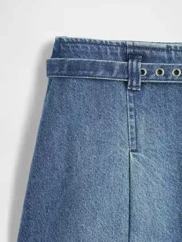 Denim Belted Mini Skirt