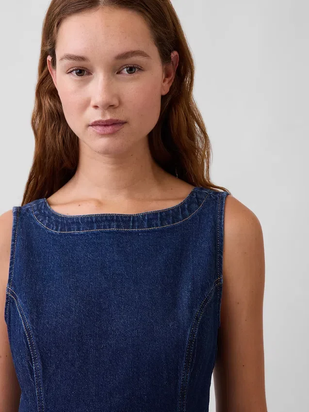 Denim Boatneck Mini Dress