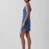 Denim Boatneck Open-Back Mini Dress
