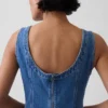Denim Boatneck Open-Back Mini Dress
