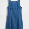 Denim Boatneck Open-Back Mini Dress