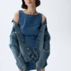 Denim Boatneck Open-Back Mini Dress