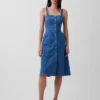 Denim Button-Front Midi Dress