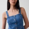 Denim Button-Front Midi Dress