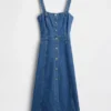Denim Button-Front Midi Dress