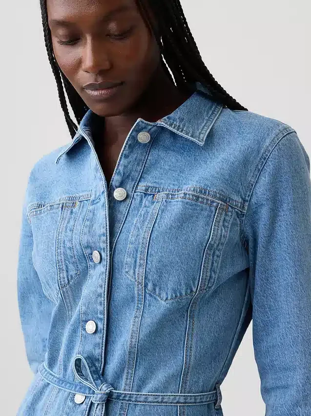 Denim Button-Front Mini Dress