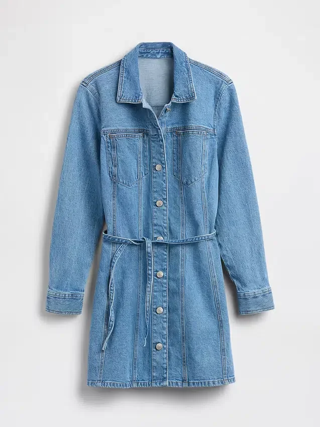 Denim Button-Front Mini Dress
