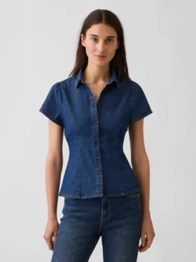 Denim Cap-Sleeve Shirt
