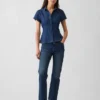 Denim Cap-Sleeve Shirt