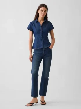 Denim Cap-Sleeve Shirt