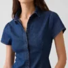 Denim Cap-Sleeve Shirt