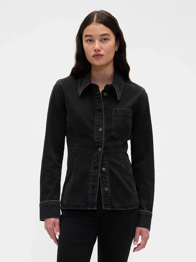 Denim Cinch-Seam Shirt