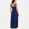 Denim Drop-Waist Corset Midi Dress