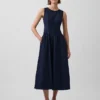 Denim Drop-Waist Midi Dress