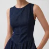 Denim Drop-Waist Midi Dress