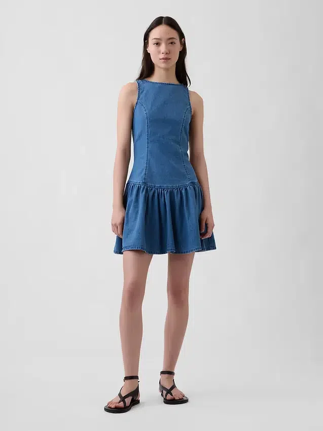 Denim Drop-Waist Mini Dress