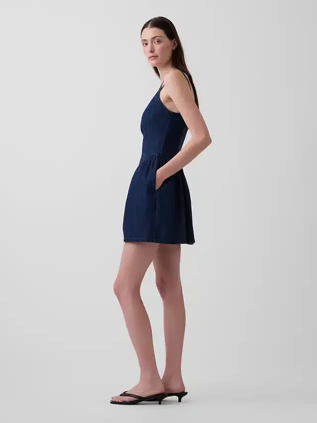 Denim Drop-Waist Mini Dress