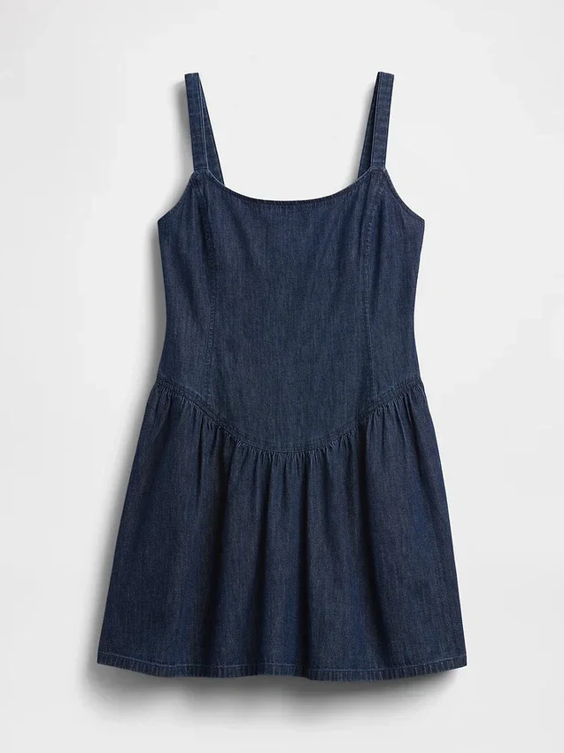 Denim Drop-Waist Mini Dress