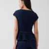 Denim Fitted Cap-Sleeve Peplum Top