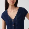 Denim Fitted Cap-Sleeve Peplum Top