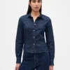 Denim Fitted Crop Shirt