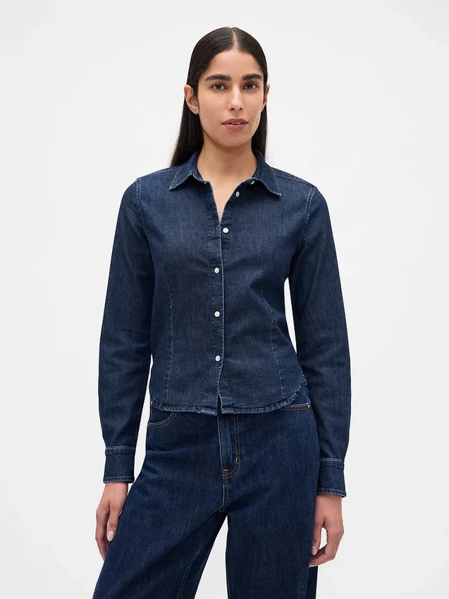Denim Fitted Crop Shirt