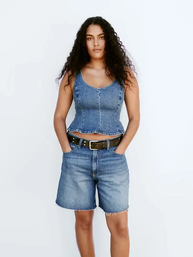 Denim Fitted Peplum Top